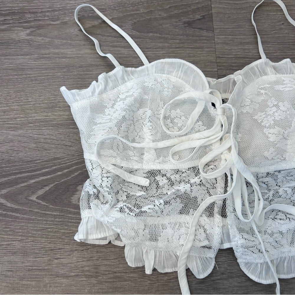 white dazy lace tie up top